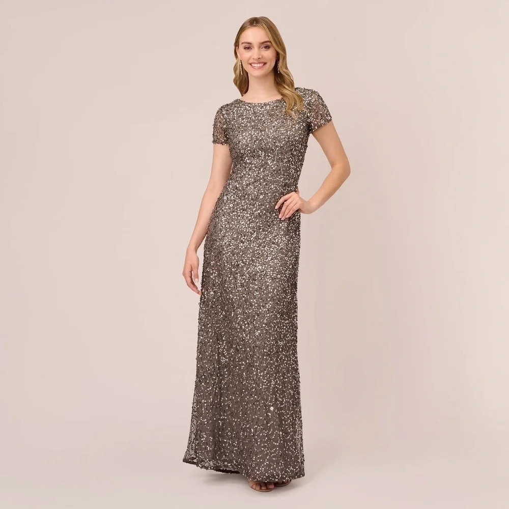 Silver Sequin Adrianna Papell Dress Women’s size 6 Wedding/Bridesmaid/Formal - Picture 1 of 8